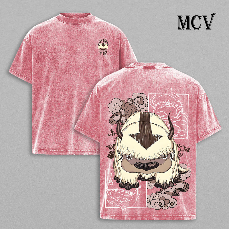 Appa Avatar T-Shirt, Flying Bison Anime Tee, Cute Companion Graphic Vintage Washed Tee