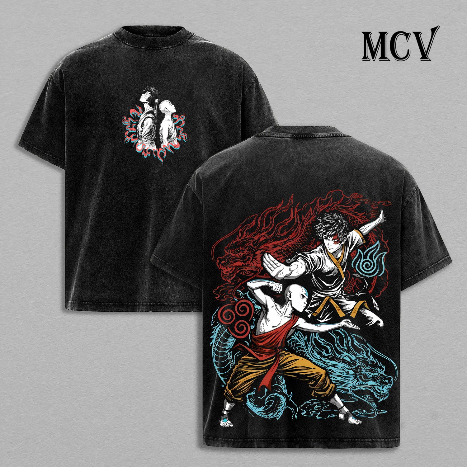 Aang Zuko Avatar T-Shirt, Fire and Air Bender Anime Tee, Balance Graphic Vintage Washed Tee