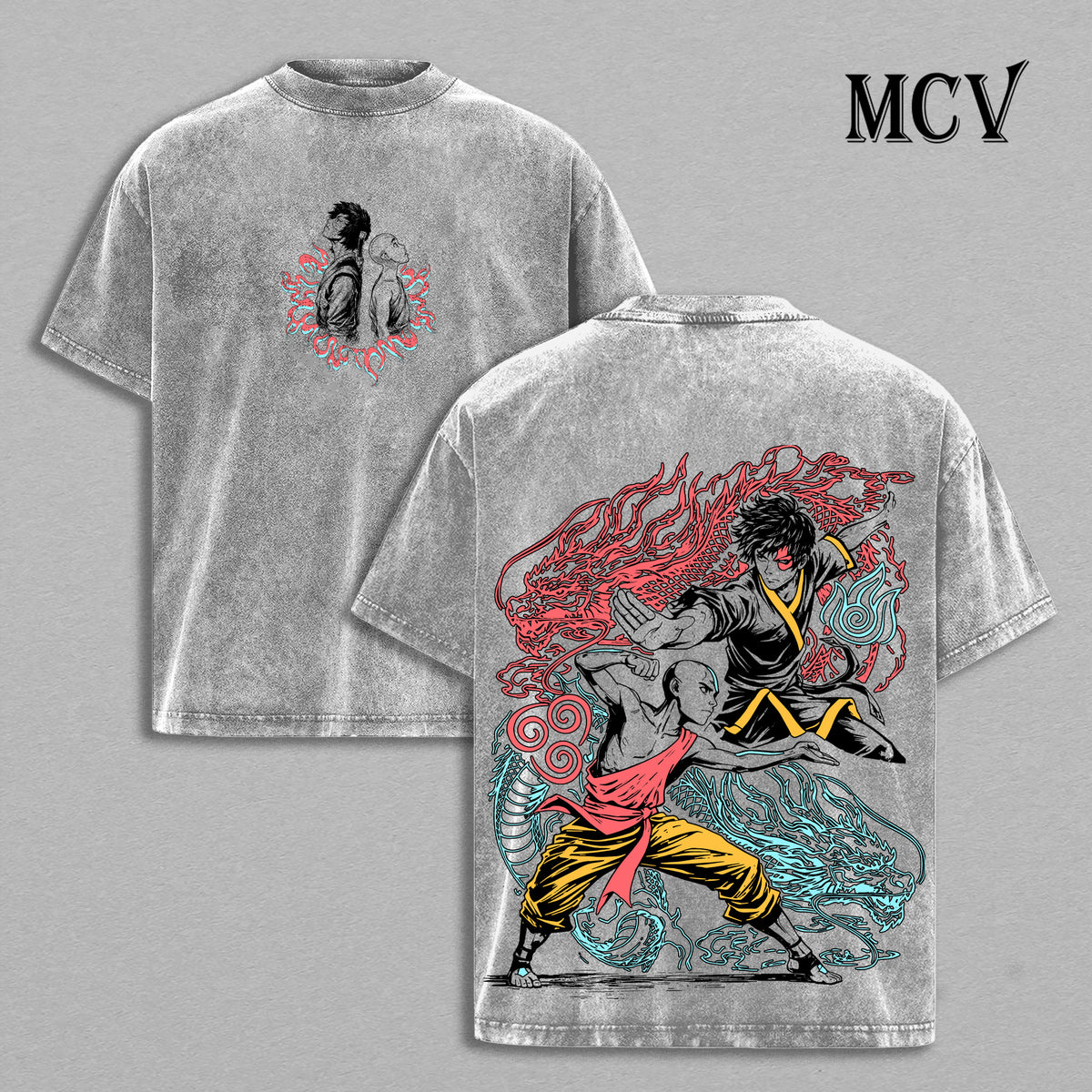 Aang Zuko Avatar T-Shirt, Fire and Air Bender Anime Tee, Balance Graphic Vintage Washed Tee