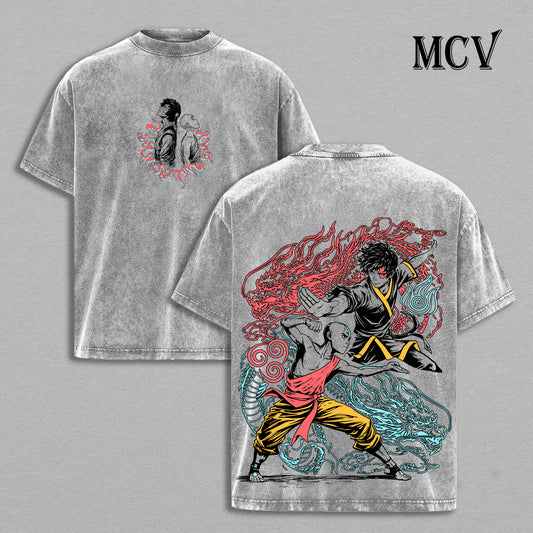 Aang Zuko Avatar T-Shirt, Fire and Air Bender Anime Tee, Balance Graphic Vintage Washed Tee