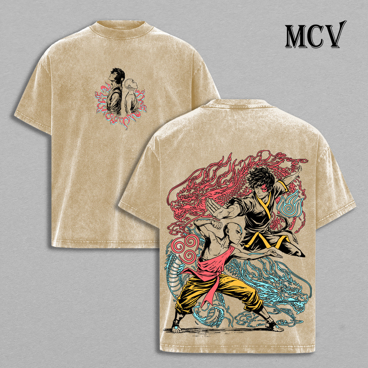 Aang Zuko Avatar T-Shirt, Fire and Air Bender Anime Tee, Balance Graphic Vintage Washed Tee
