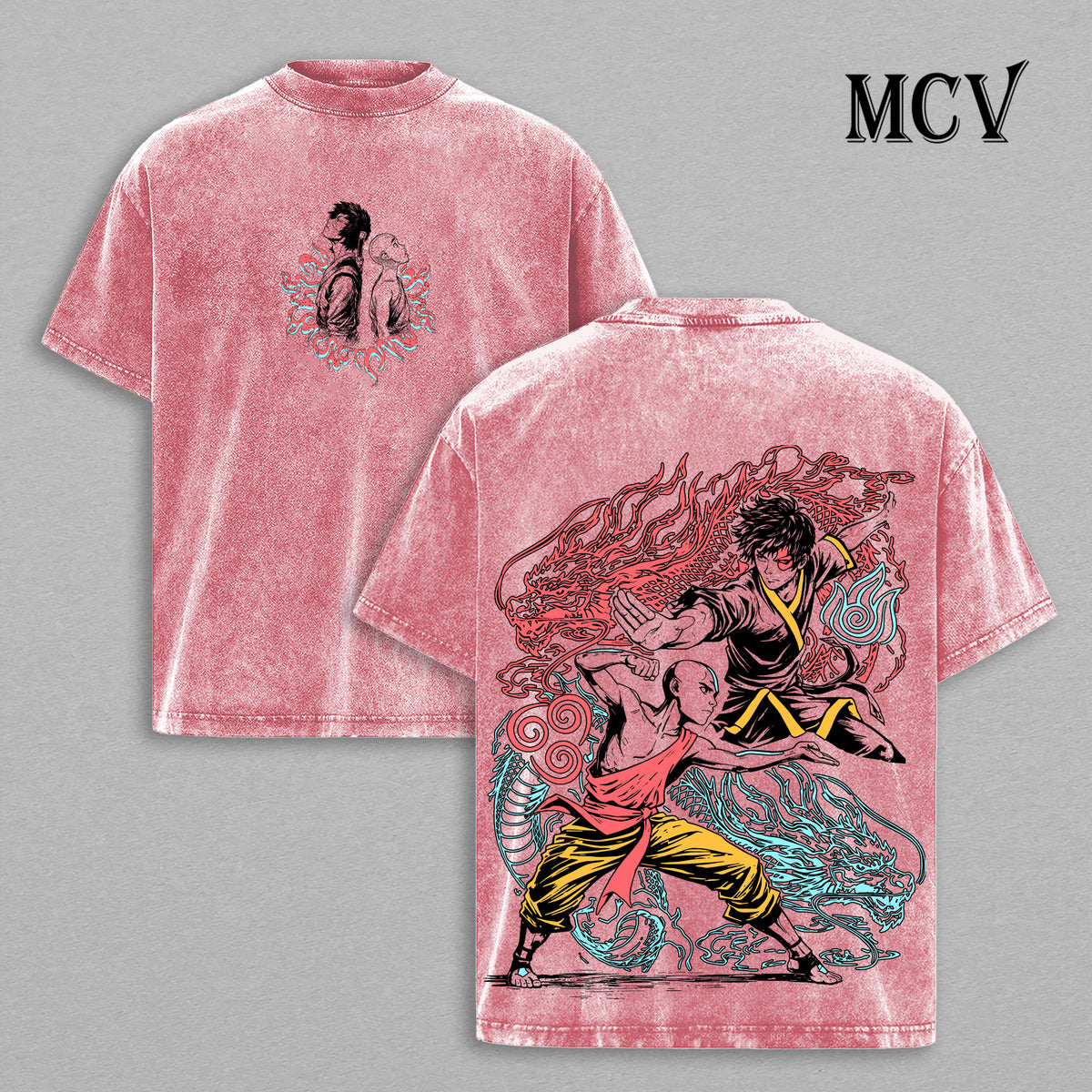 Aang Zuko Avatar T-Shirt, Fire and Air Bender Anime Tee, Balance Graphic Vintage Washed Tee
