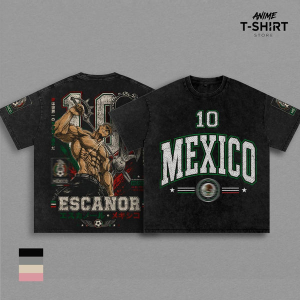 Mexico World Football Tour 2026 x Escanor Vintage Washed Anime Soccer T Shirt, Retro Futbol Graphic Tee, Oversized Heavyweight Cotton Streetwear, Football Fan Shirt, Sports Aesthetic Gift Merch Apparel