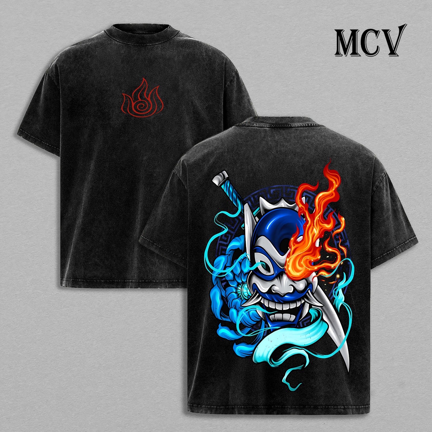Zuko Blue Spirit Mask Tee – Avatar The Last Airbender Vintage Washed Oversized Anime T-Shirt