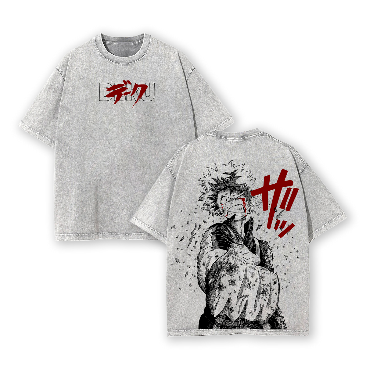 Deku Washed Tee My Hero Academia Oversize Unisex Heavy Cotton Vintage Double Printed Detroit Smash One For All Anime Manga Graphic T-Shirt