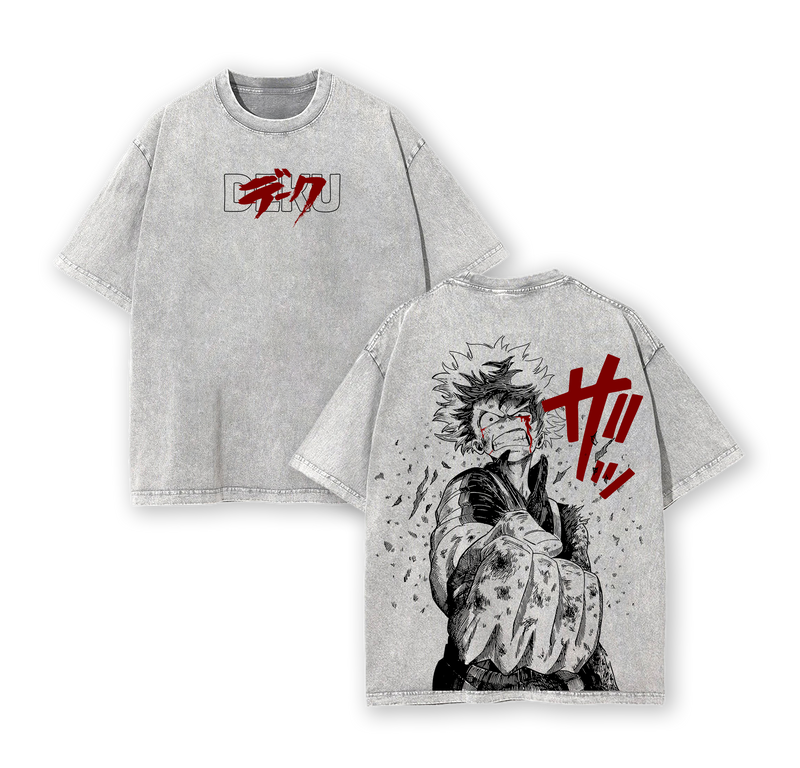 Deku Washed Tee My Hero Academia Oversize Unisex Heavy Cotton Vintage Double Printed Detroit Smash One For All Anime Manga Graphic T-Shirt