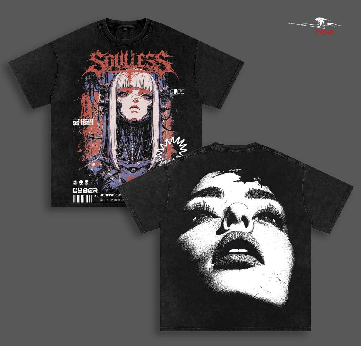 Cyberpunk V4 Anime Double Printed Vintage Washed Tee Unisex Oversize Heavyweight Cotton T-shirt for Anime Fans and Lovers