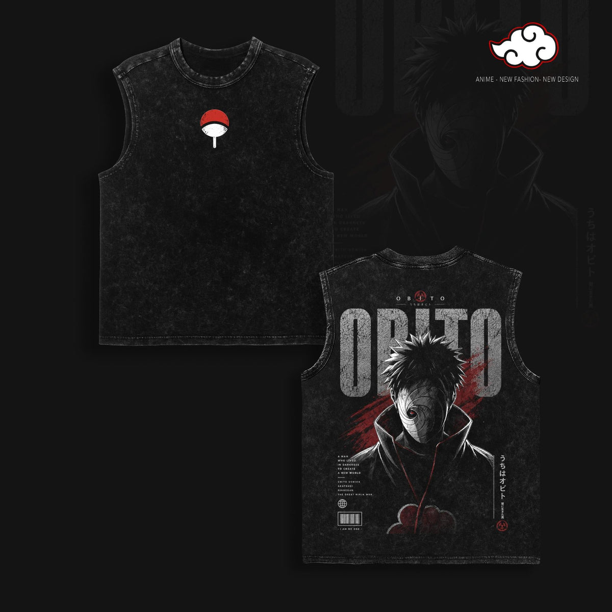 Obito Uchiha Naruto Shippuden Anime T-Shirt Vintage Acid Wash Oversized Graphic Tee Akatsuki Masked Ninja Streetwear Gift for Naruto Fans