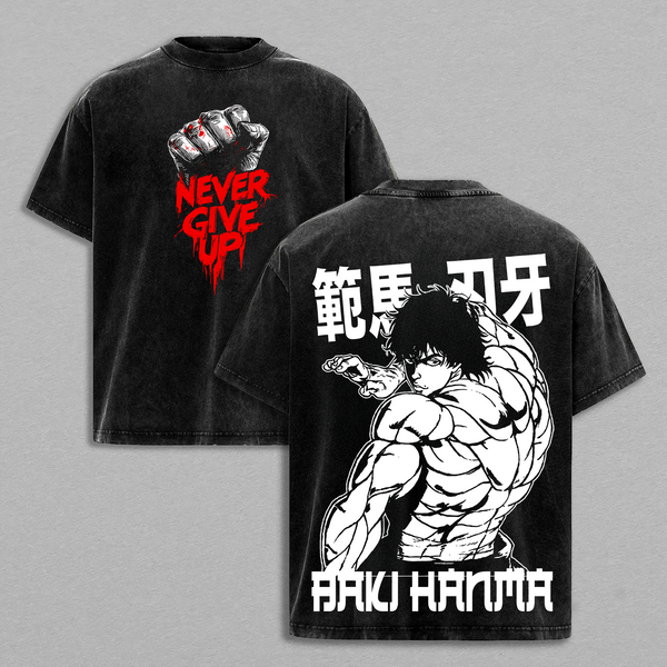 Baki Hanma Baki the Grappler Colletion Anime Double Printed Vintage Washed Tee Unisex Oversize Anime Manga Washed Heavyweight Cotton T-shirt