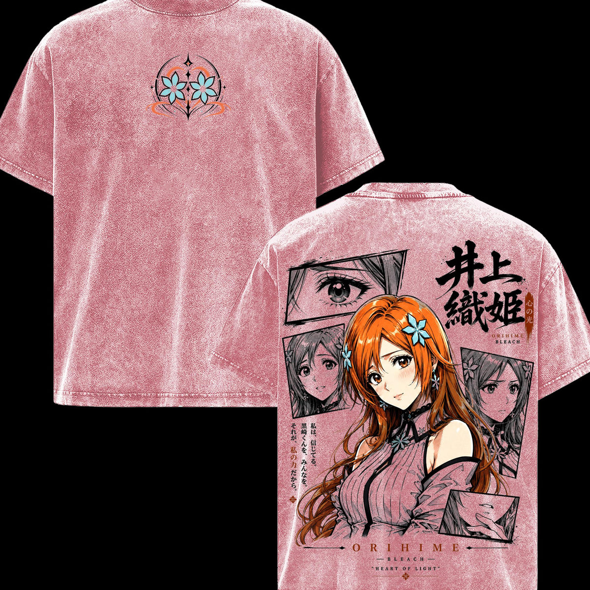 Orihime Inoue Bleach TYBW Part 4 Men’s Graphic T-Shirt, Episode 5 Trend Double Sided Anime Tee, Vintage Washed Soft Cotton Streetwear, Heart of Light Orihime Shirt, Gift for Bleach Fans