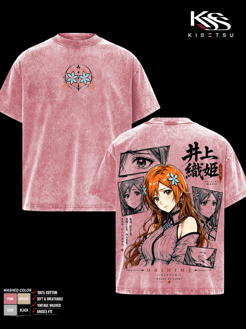 Orihime Inoue Bleach TYBW Part 4 Men’s Graphic T-Shirt, Episode 5 Trend Double Sided Anime Tee, Vintage Washed Soft Cotton Streetwear, Heart of Light Orihime Shirt, Gift for Bleach Fans