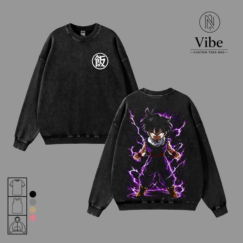 Kid Gohan Beast Aura Masenko Vintage Washed Anime T-Shirt, Tank Top, Sweatshirt, Hoodie Namek Saiyan Warrior Graphic Tee, DBZ Manga Oversized Heavyweight Cotton Streetwear Shirt