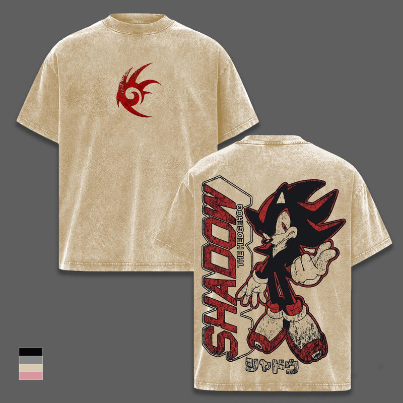 Shadow Hedgehog Vintage Washed Graphic T-Shirt, Oversized Heavyweight Cotton Tee, Sonic Gaming Streetwear, Retro Anime Game Shirt, Double Sided Graphic, Y2K Grunge Fashion, Collector Fan Merch Gift