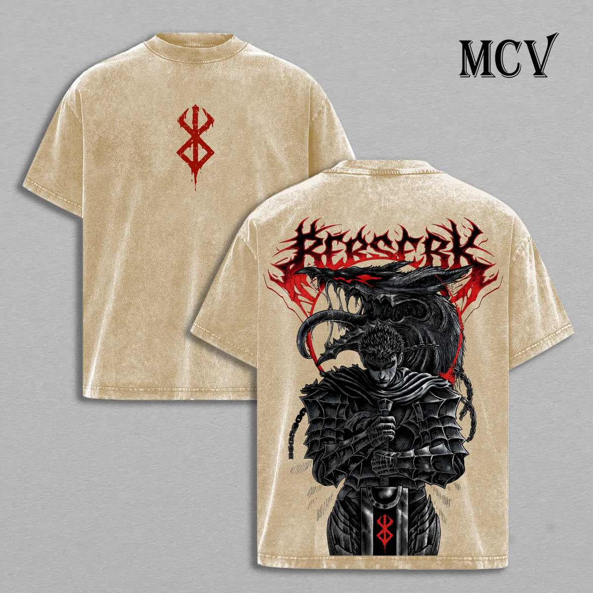Guts T-Shirt Berserk Anime Tee, Black Swordsman Vintage Washed Graphic Tee