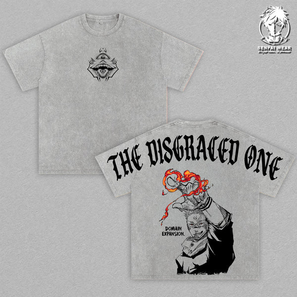 Sukuna The Disgraced One Vintage Washed Oversized T-Shirt – Jujutsu Kaisen Double Printed Graphic Tee, Streetwear Casual Apparel, Heavy Cotton Unisex Top, King of Curses Shirt, Gift for JJK Fans
