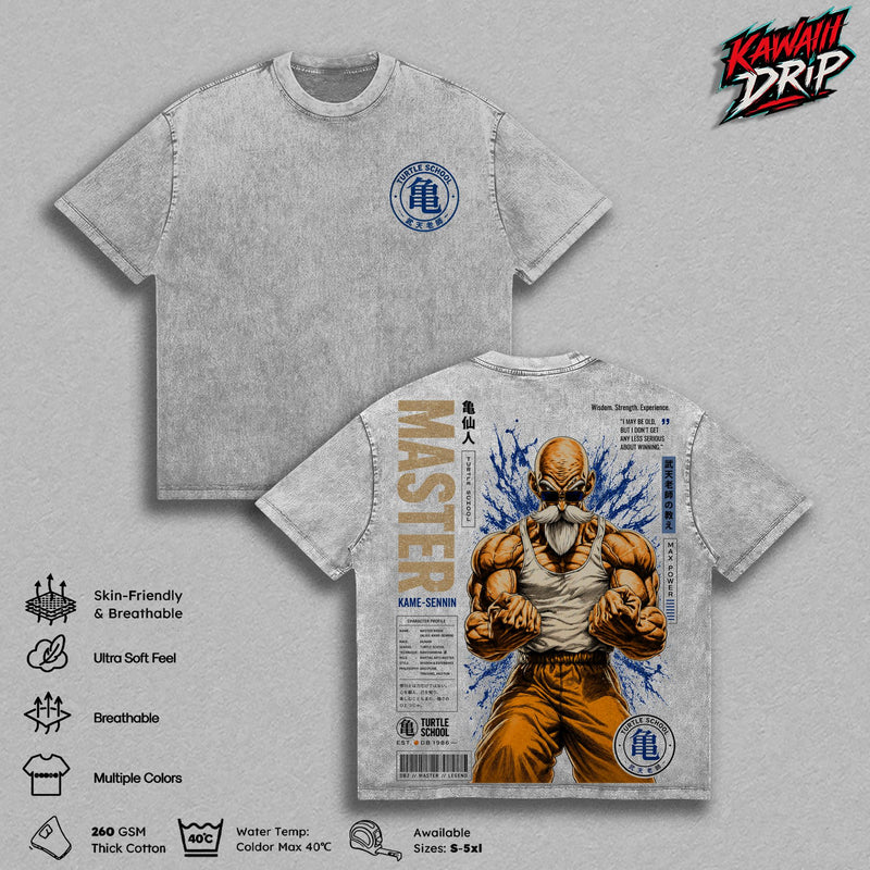 Master Roshiii'' Gym Vintage Washed T-Shirt - Kame Sennin Workout Graphic Tee DBZ Bodybuilding Anime Gym Shirt Retro Manga Fitness Oversized Heavy Cotton Unisex Tee DBZ Training Gift for Men & Women