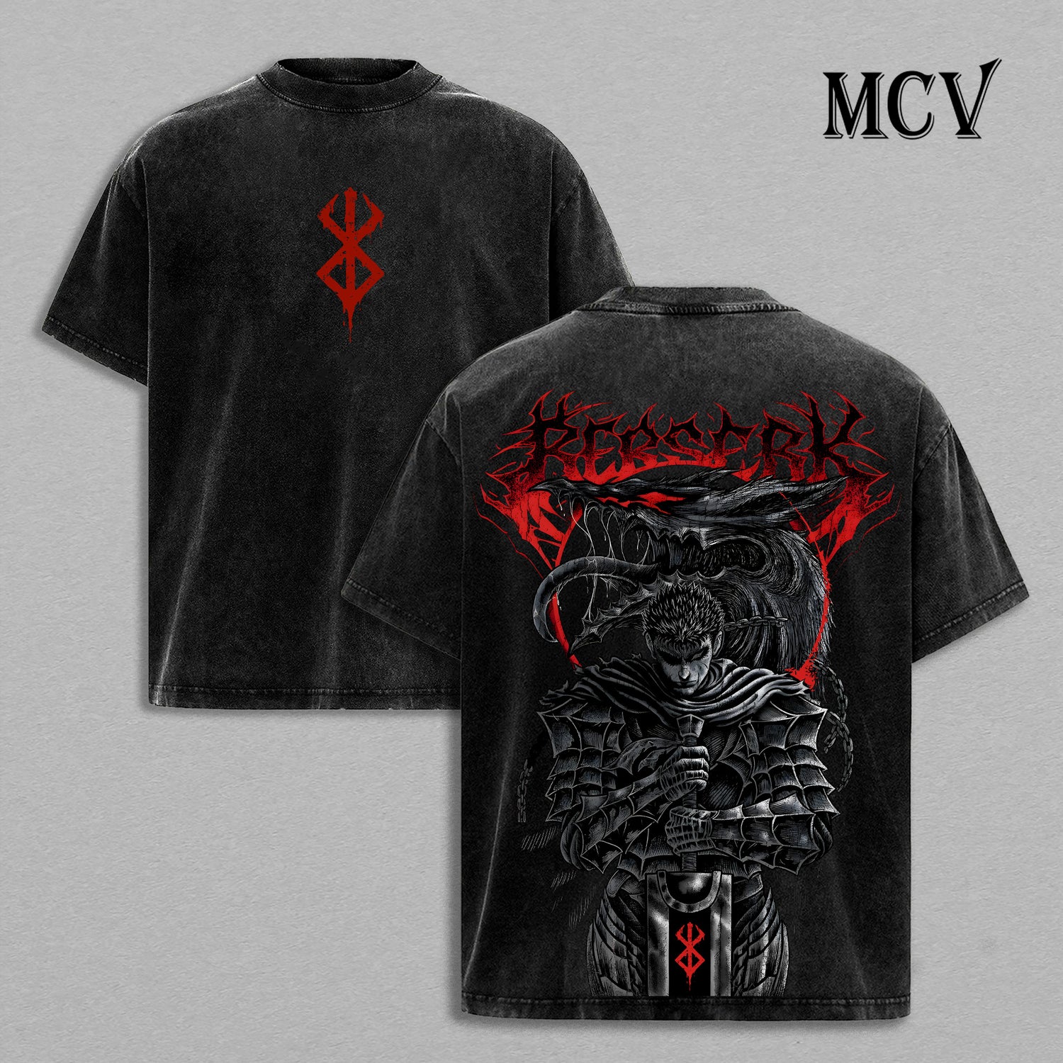 Guts T-Shirt Berserk Anime Tee, Black Swordsman Vintage Washed Graphic Tee