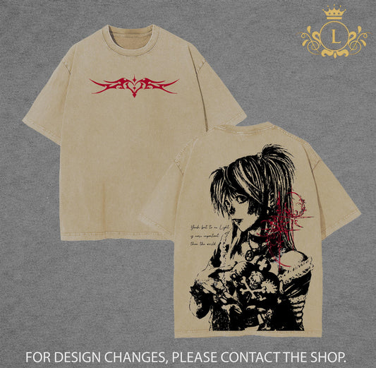 Misa Amane Death Note Wash Tee - Hoodie, Vintage Washed Gothic Anime Graphic Tee, Dark Aesthetic Oversized Shirt, Unisex Streetwear