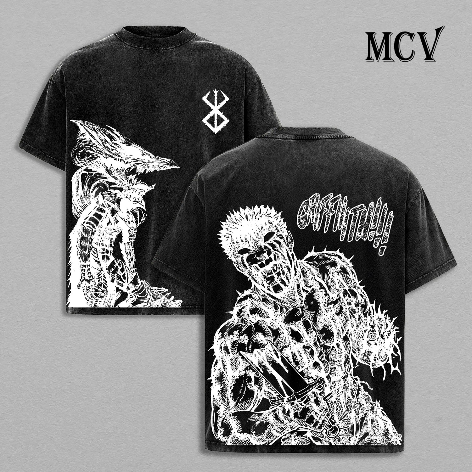 Guts Berserk Vintage Washed T-Shirt, Black Swordsman Graphic Tee, Dragon Slayer Dark Anime Streetwear Shirt (Copy)