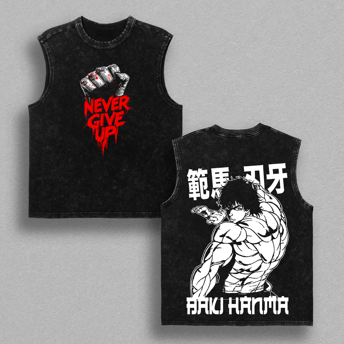 Baki Hanma Baki the Grappler Colletion Anime Double Printed Vintage Washed Tee Unisex Oversize Anime Manga Washed Heavyweight Cotton T-shirt