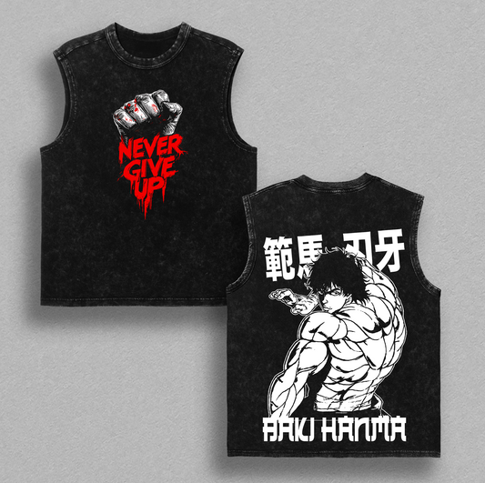 Baki Hanma Baki the Grappler Colletion Anime Double Printed Vintage Washed Tee Unisex Oversize Anime Manga Washed Heavyweight Cotton T-shirt