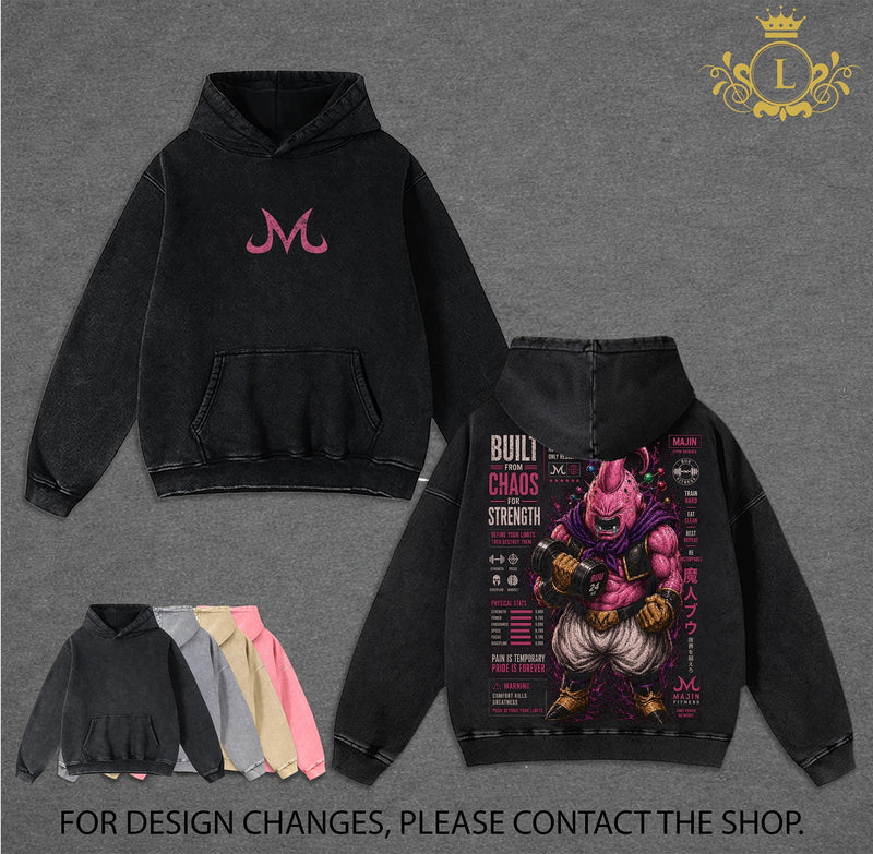 Majin Buu DBZ Vintage Washed T-Shirt Majin Villain Anime Graphic Tee Chaos Power Streetwear Oversized Shirt Gift for DBZ Fans