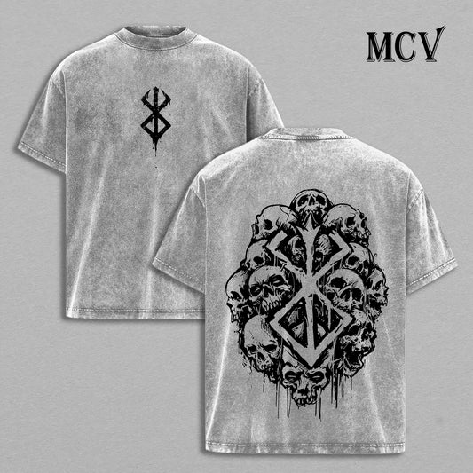 Guts Skull Berserk T-Shirt, Berserker Armor Anime Tee, Dark Warrior Graphic Vintage Washed Tee