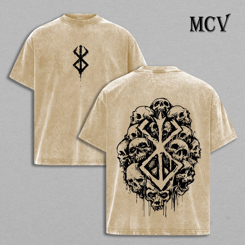 Guts Skull Berserk T-Shirt, Berserker Armor Anime Tee, Dark Warrior Graphic Vintage Washed Tee