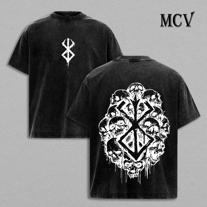 Guts Skull Berserk T-Shirt, Berserker Armor Anime Tee, Dark Warrior Graphic Vintage Washed Tee