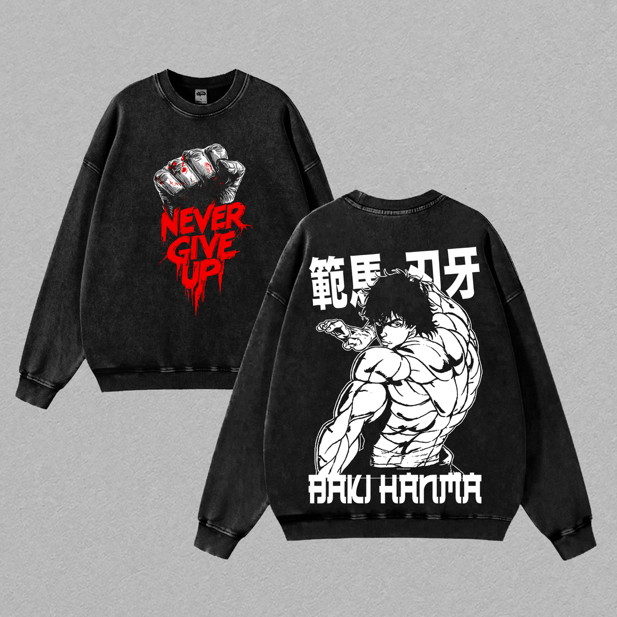 Baki Hanma Baki the Grappler Colletion Anime Double Printed Vintage Washed Tee Unisex Oversize Anime Manga Washed Heavyweight Cotton T-shirt