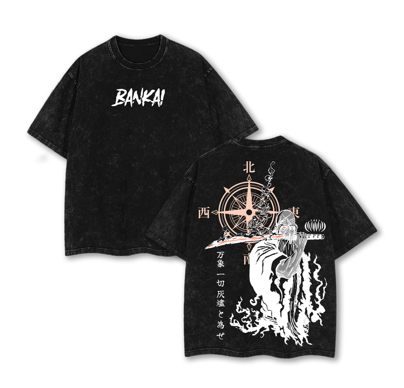 Retro Vintage Limited Yamamoto Bankai - Bleach Anime Double Printed Vintage Washed Tee