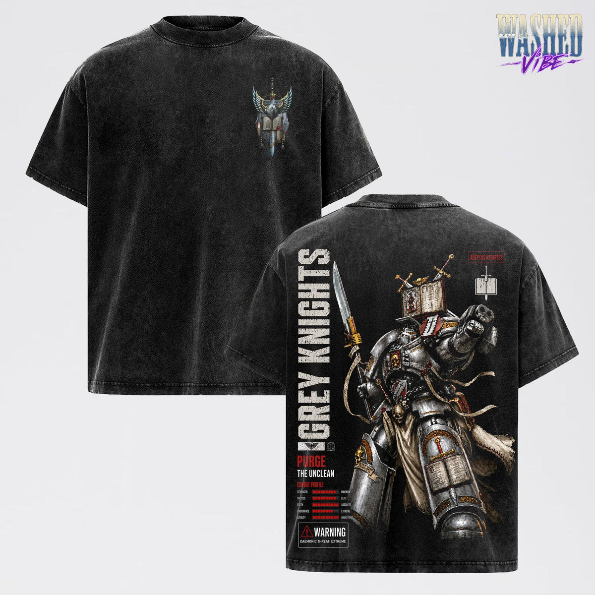 Grey Knights Warhammer 40,000: Dawn of War IV T-Shirt, Retro Grimdark Sci-Fi Graphic Tee, Space Warrior Tabletop Gaming Streetwear, Warhammer 40K Fan Apparel, Gift for Men & Women, Video Game Shirt, Boy Merch Streetwear