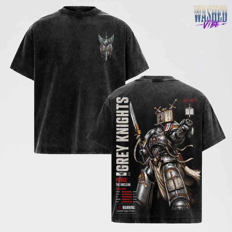 Grey Knights Warhammer 40,000: Dawn of War IV T-Shirt, Retro Grimdark Sci-Fi Graphic Tee, Space Warrior Tabletop Gaming Streetwear, Warhammer 40K Fan Apparel, Gift for Men & Women, Video Game Shirt, Boy Merch Streetwear