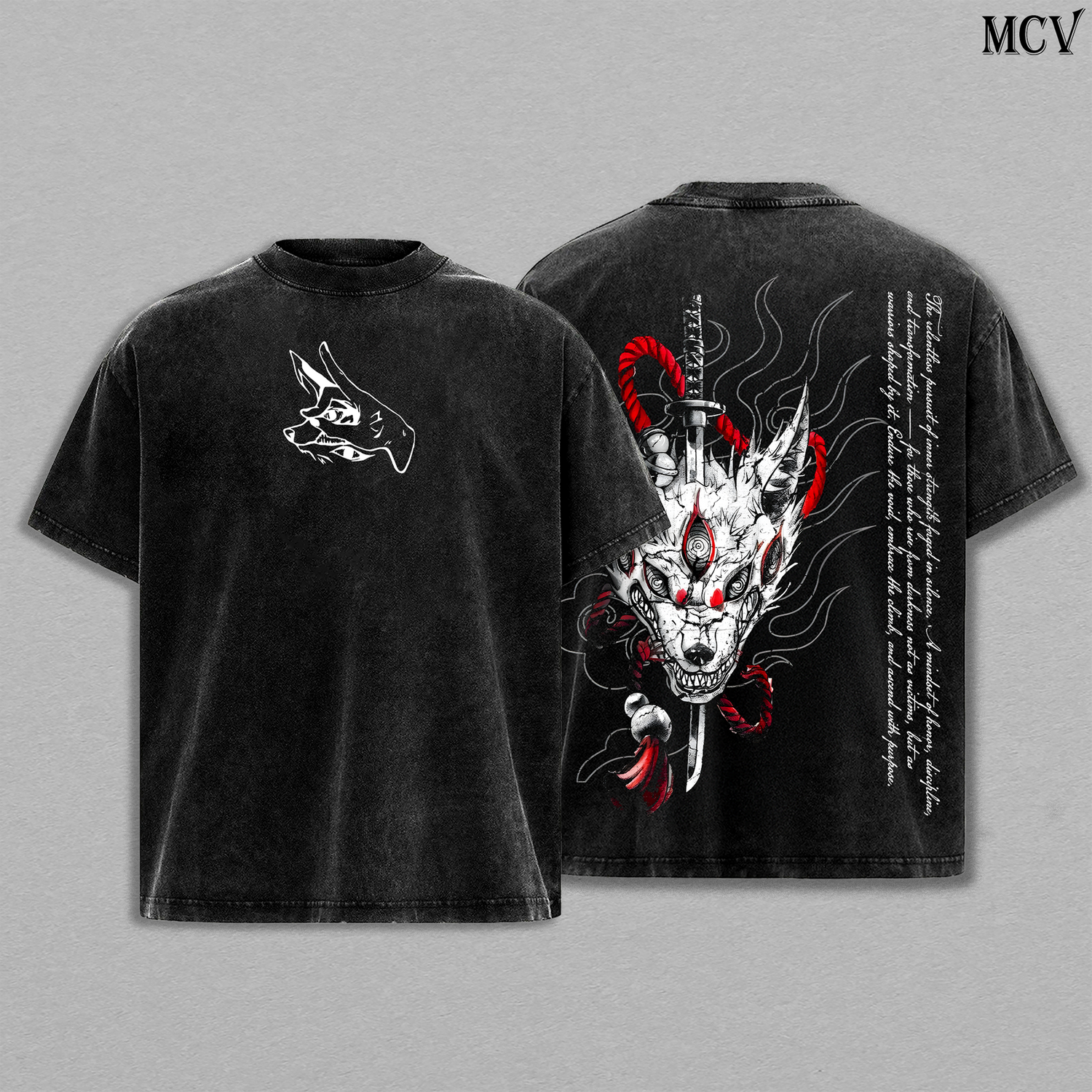 Fox Demon Blade Kon – Chainsaw Man Vintage Washed Anime Streetwear T-Shirt