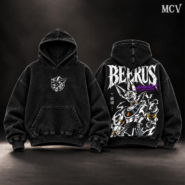 Beerus DBZ Washed Hoodie – Beerus Washed Hoodie | God of Destruction Universe 7 | Anime Manga Graphic Tee | Heavy Cotton Unisex Oversized Streetwear Top