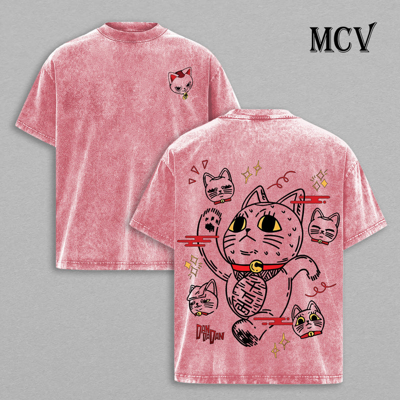 Turbo Granny Cat T-Shirt, Dandadan Anime Tee, Cute Cursed Cat Vintage Washed Tee