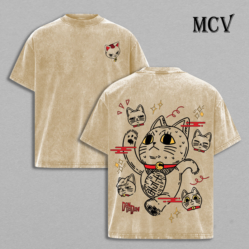 Turbo Granny Cat T-Shirt, Dandadan Anime Tee, Cute Cursed Cat Vintage Washed Tee
