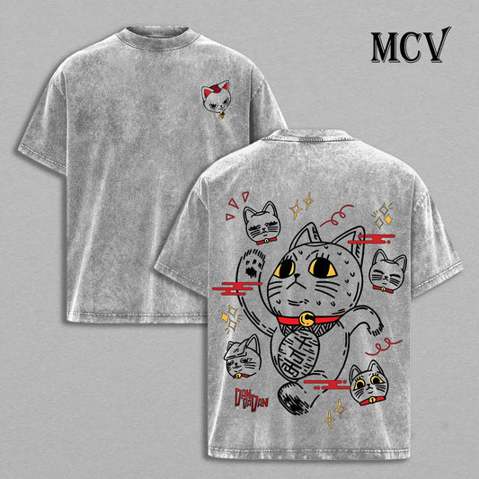 Turbo Granny Cat T-Shirt, Dandadan Anime Tee, Cute Cursed Cat Vintage Washed Tee