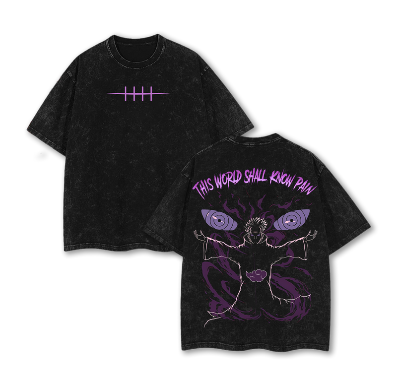 Pain Nagato Vintage Unisex Oversize Anime Manga Acid Washed Heavyweight Cotton T-shirt