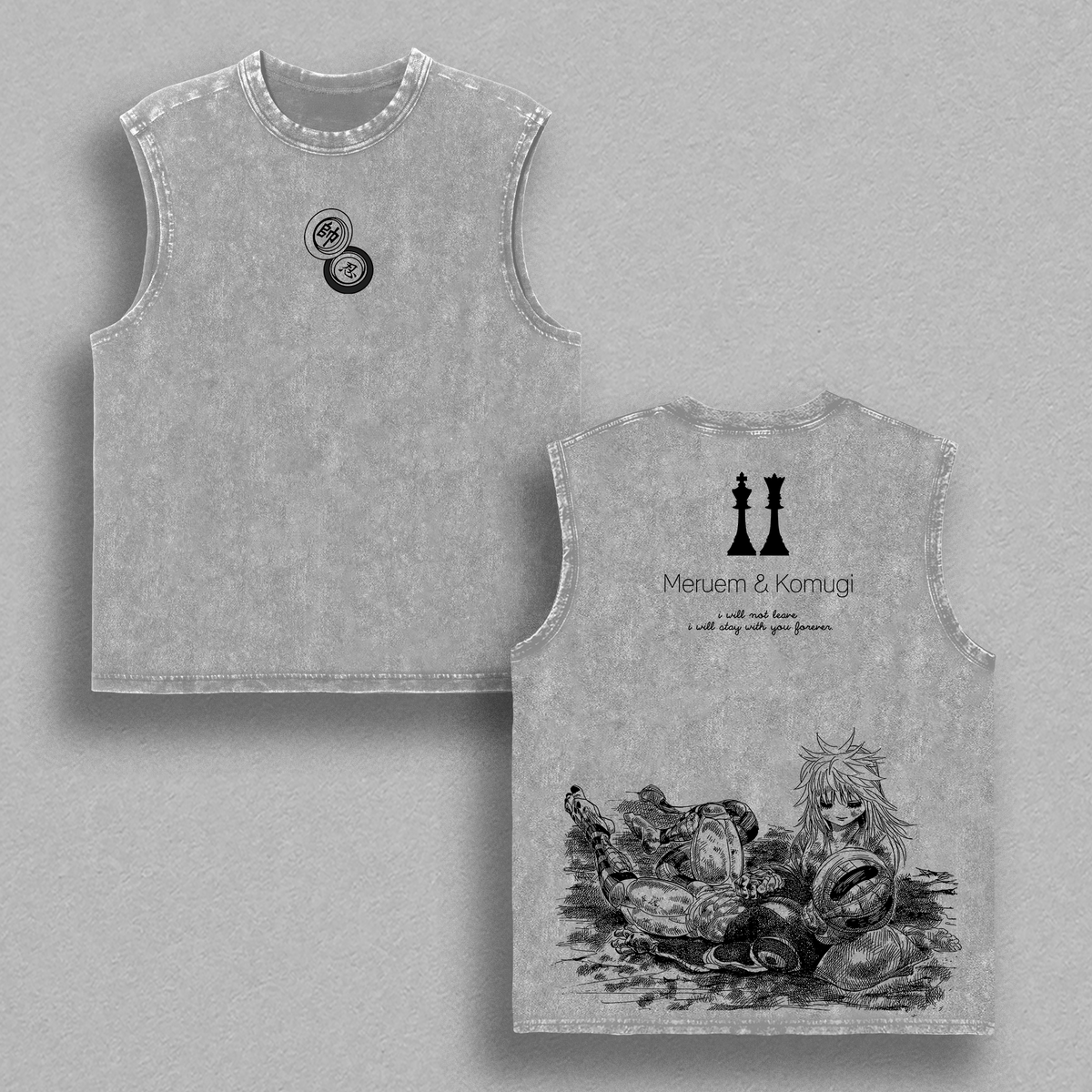 Meruem & Komugi Hunter x Hunter Vintage Washed T-Shirt, Emotional Final Scene Retro Manga Graphic Tee, Oversized Beige Anime Streetwear Heavy Cotton Top