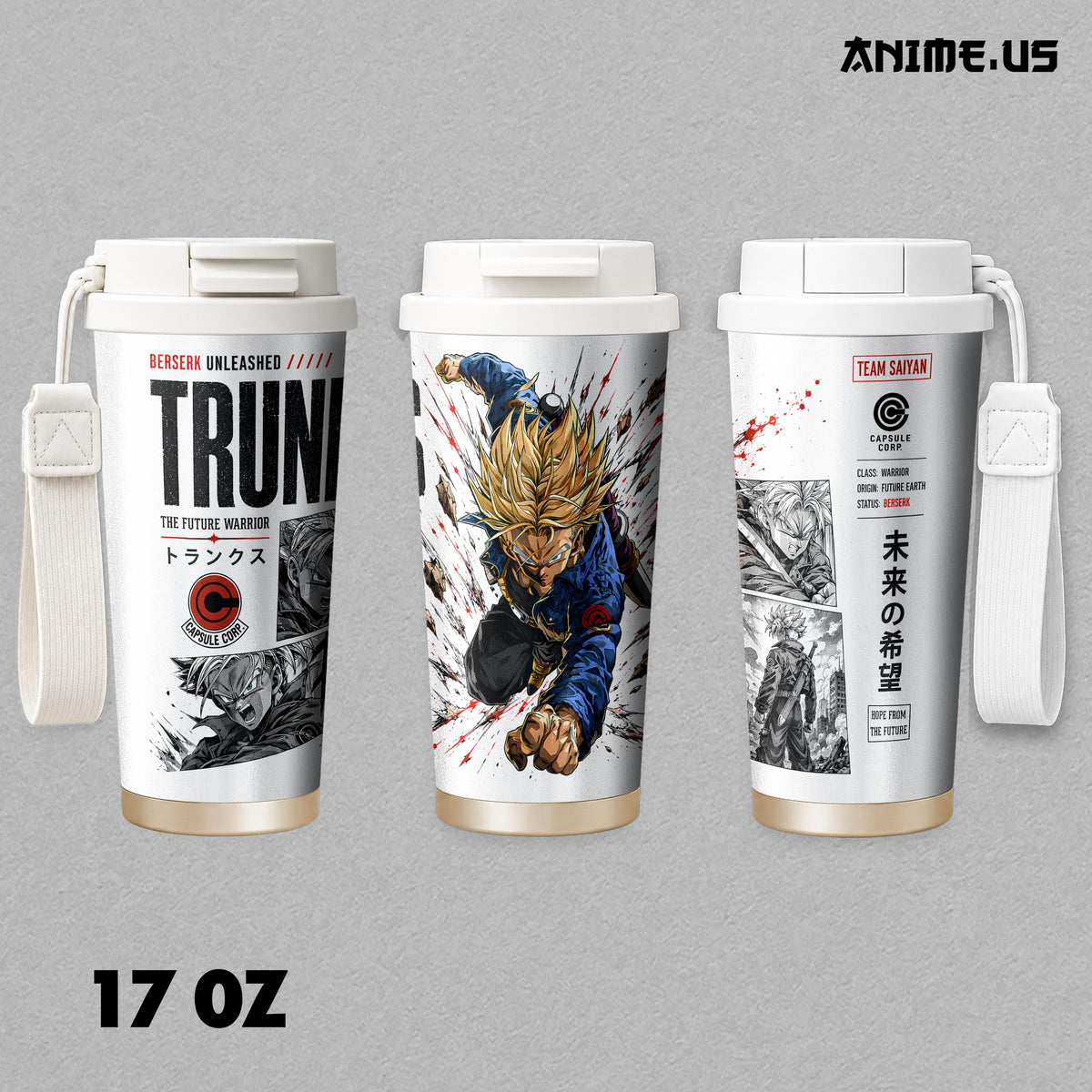 Insulated Tumbler Future Trunks Super Saiyan Future Warrior DBZ Anime Stainless Steel 17oz 24oz 30oz Vacuum Insulated Coffee Cup Portable Travel Mug Hot Cold Beverage Tumbler Anime Gift for Fans