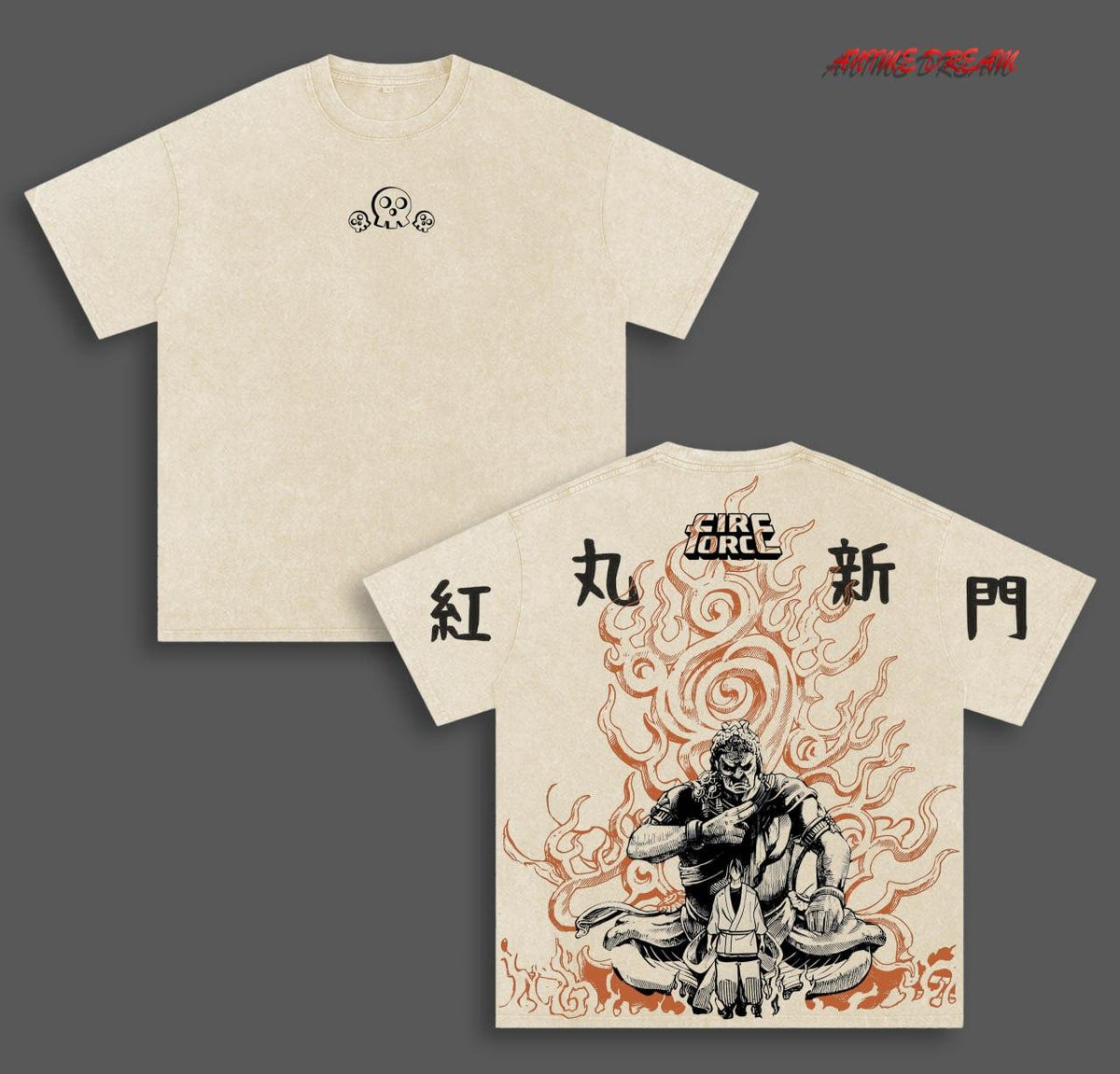 Shinmon Benimaru Fier force Anime Double Printed Vintage Washed Tee Unisex Oversize Anime Manga Washed Heavyweight Cotton T-shirt