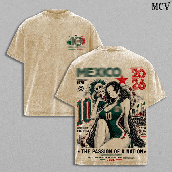 Boa Hancock OP Mexico Global Football 2026 Tee – Boa Hancock World Football Vintage Washed T-Shirt | Pirate Empress | Kuja Queen Anime Manga Graphic Tee | Heavy Cotton Unisex Oversized Streetwear Top