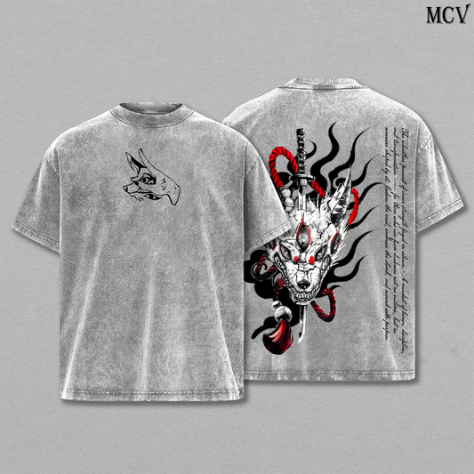 Fox Demon Blade Kon – Chainsaw Man Vintage Washed Anime Streetwear T-Shirt
