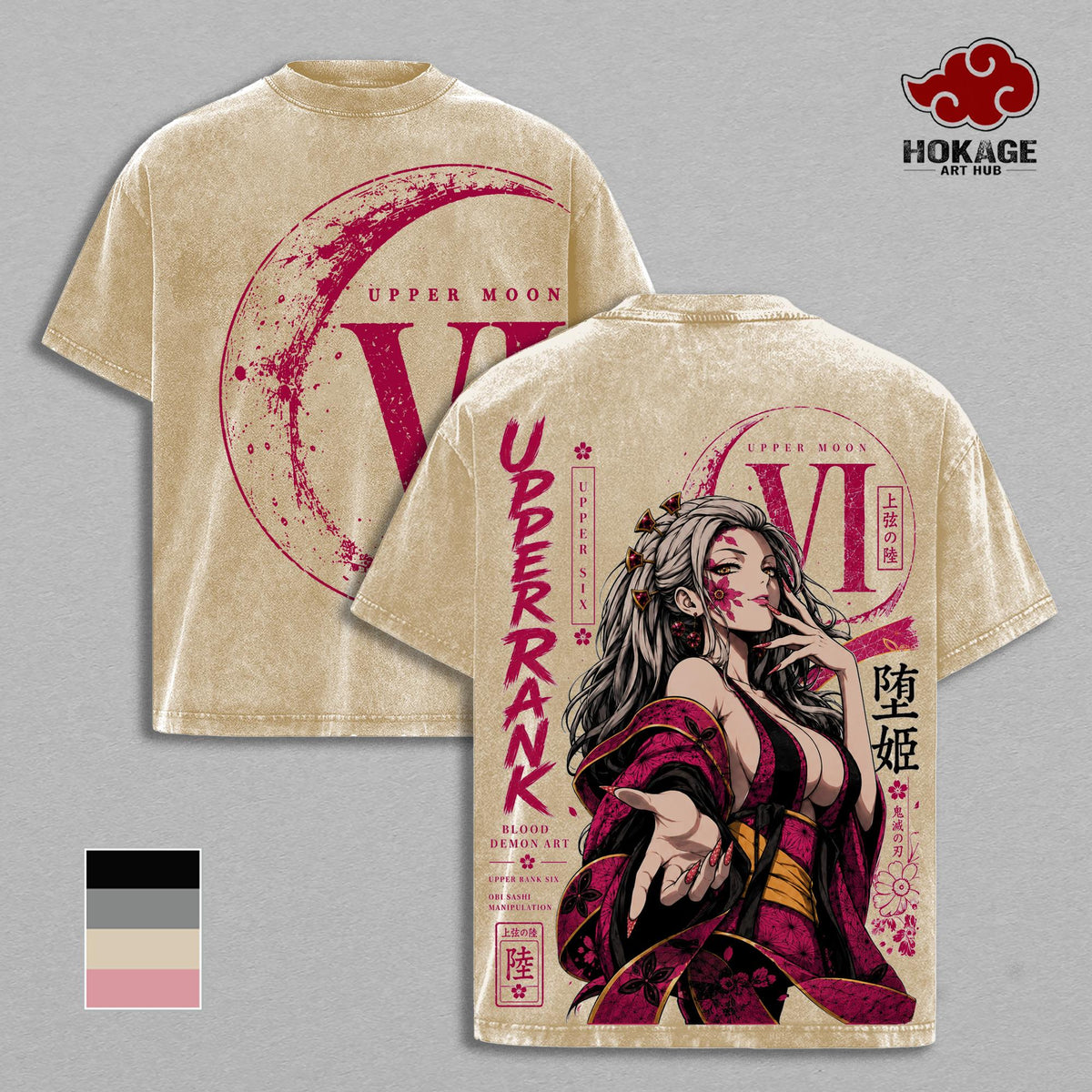 Daki Demon Slayer T-Shirt, Kimetsu No Yaiba Upper Moon Six Graphic Tee, Anime Shirt, Vintage Manga Tee, Japanese Streetwear, Oversized T Shirt, Back Print Tee, Anime Merch, Unisex Graphic Shirt