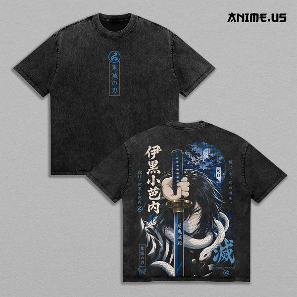 Iguro Obanai Serpent Hashira Demon Slayer Anime Graphic Tee Snake Swordsman Vintage Washed Oversized Heavyweight Cotton Manga Streetwear Back Print Shirt