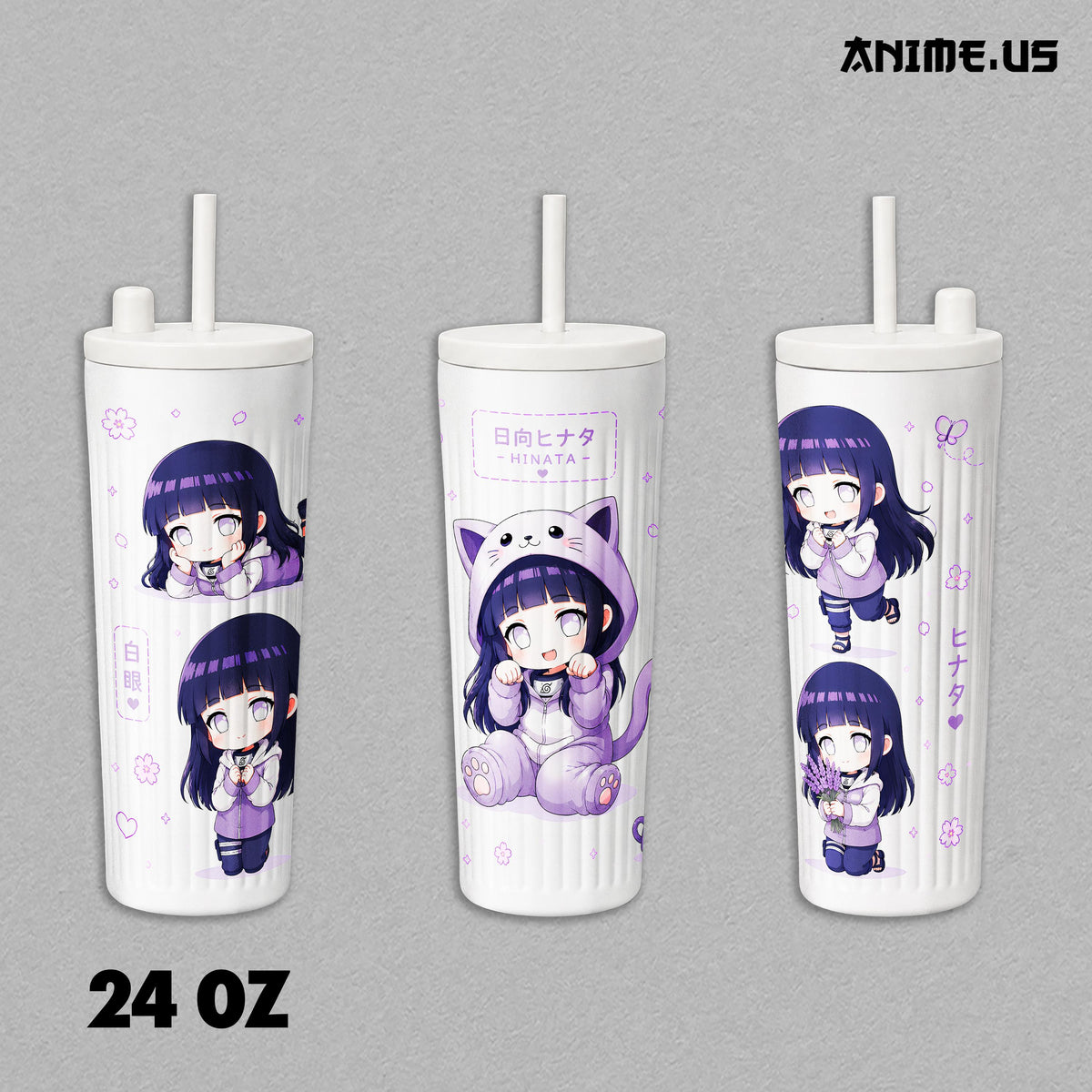 Insulated Tumbler Hinata Hyuga Chibi Byakugan Naruto Anime 17oz 24oz 30oz Stainless Steel Travel Coffee Mug Double Wall Vacuum Hot Cold Drink Cup Cute Anime Gift for Fans