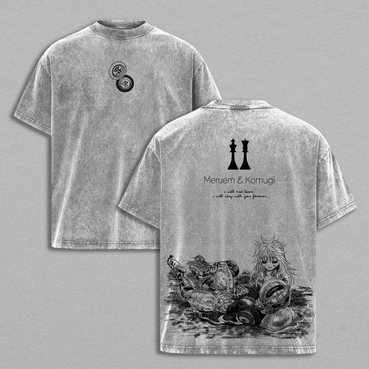 Meruem & Komugi Hunter x Hunter Vintage Washed T-Shirt, Emotional Final Scene Retro Manga Graphic Tee, Oversized Beige Anime Streetwear Heavy Cotton Top