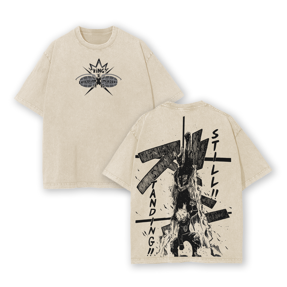 Katsuki Bakugo My Hero Academia Anime Double Printed Vintage Washed Tee