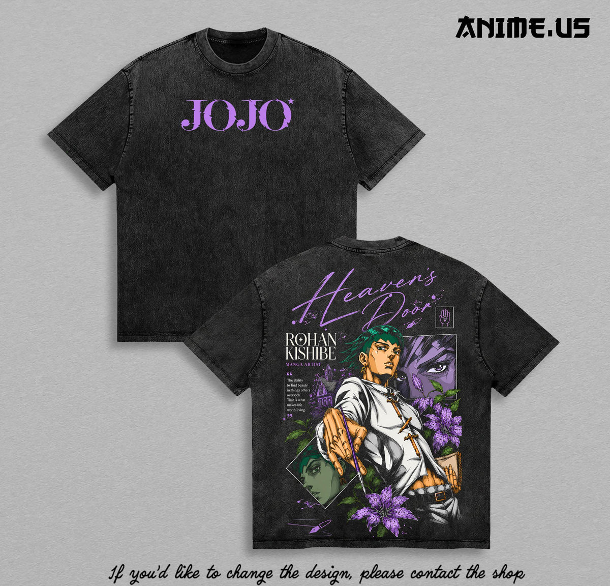 Rohan Kishibe JoJo Anime Shirt Heaven's Door Vintage Graphic Tee Washed Oversized Streetwear T-Shirt Gift For Anime Fans